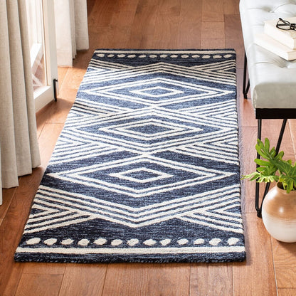 Safavieh Micro-Loop Mlp156N Navy / Ivory Moroccan Area Rug