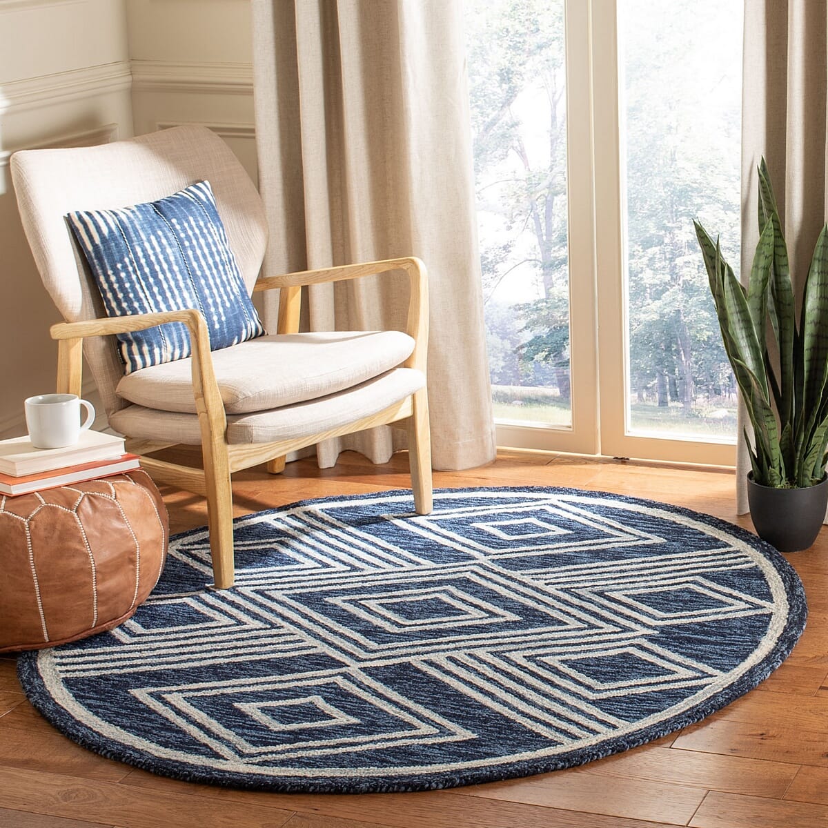 Safavieh Micro-Loop Mlp156N Navy / Ivory Moroccan Area Rug