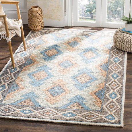 Safavieh Micro-Loop Mlp401A Blue / Beige Southwestern Area Rug