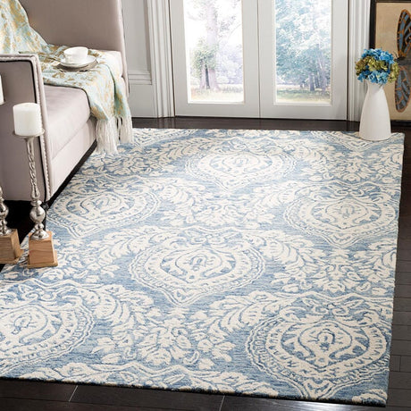 Safavieh Micro-Loop Mlp512M Blue / Ivory Damask Area Rug