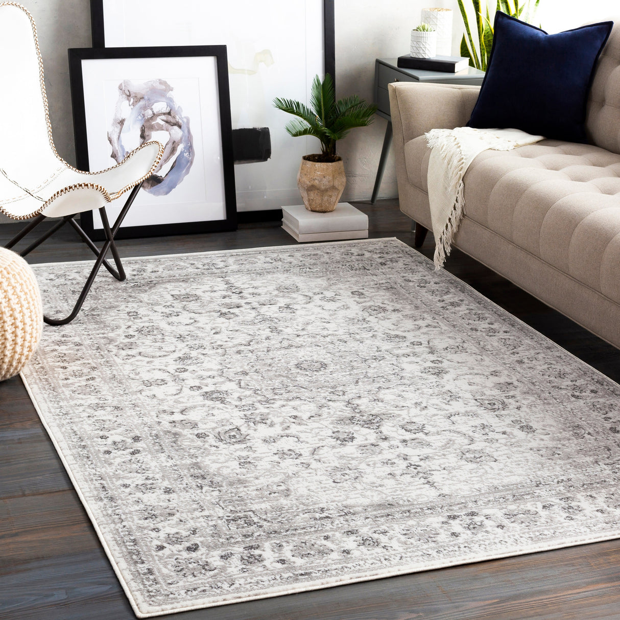 Surya Monte Carlo Mnc-2319 Light Gray, Charcoal, White Rugs.