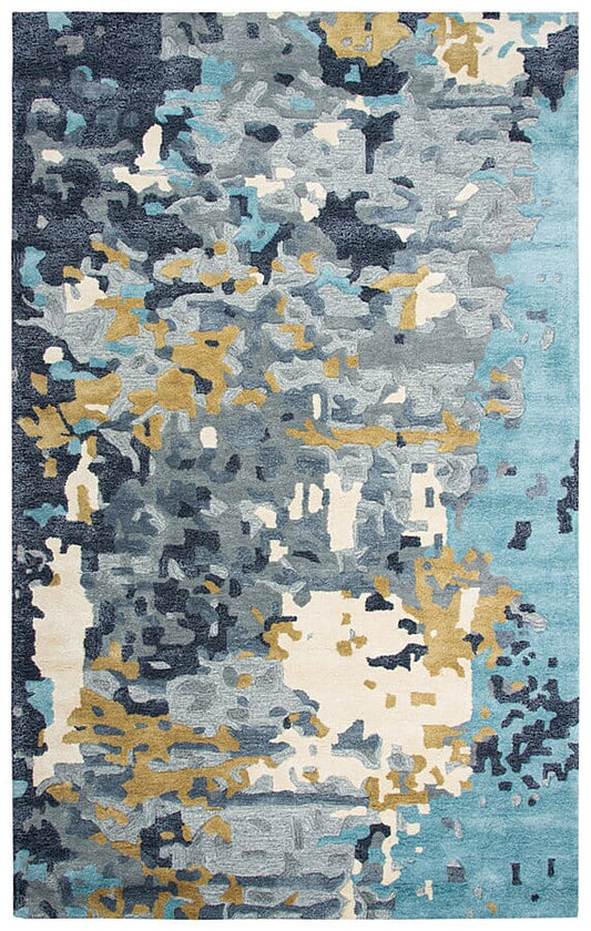 Rizzy Mod Mo004B Gray, Dark Gray, Teal, Antic Gold Organic / Abstract Area Rug