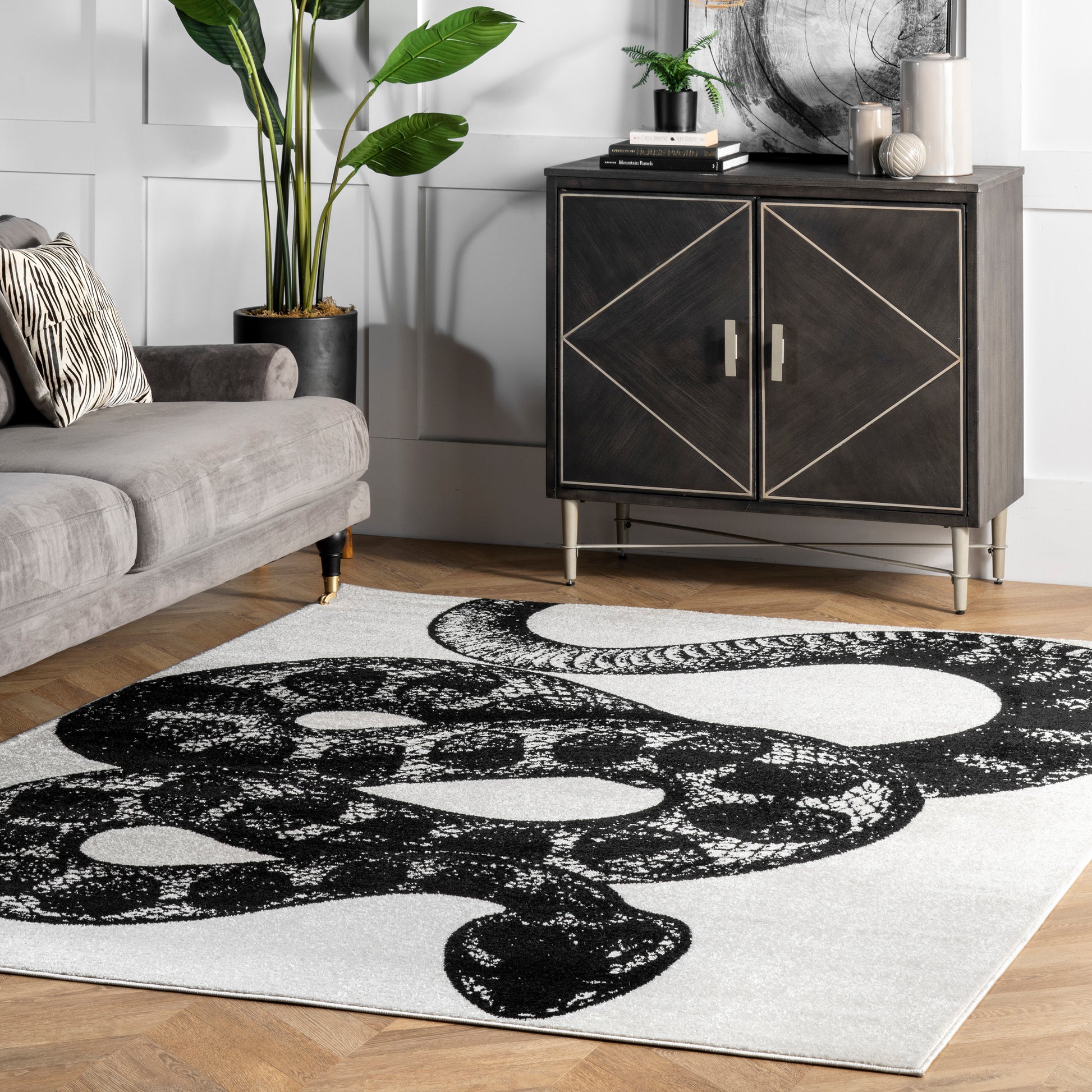 Nuloom Thomas Paul Serpent Nth1561A Black And White Area Rug