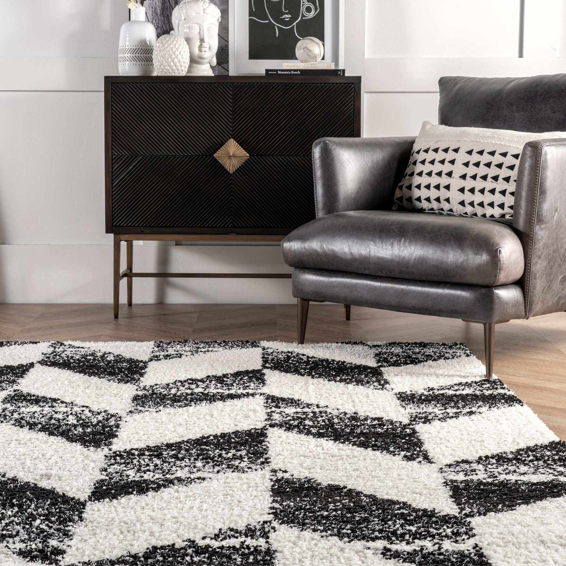 Nuloom Avery Herringbone Cozy Nav1918A Black And White Area Rug