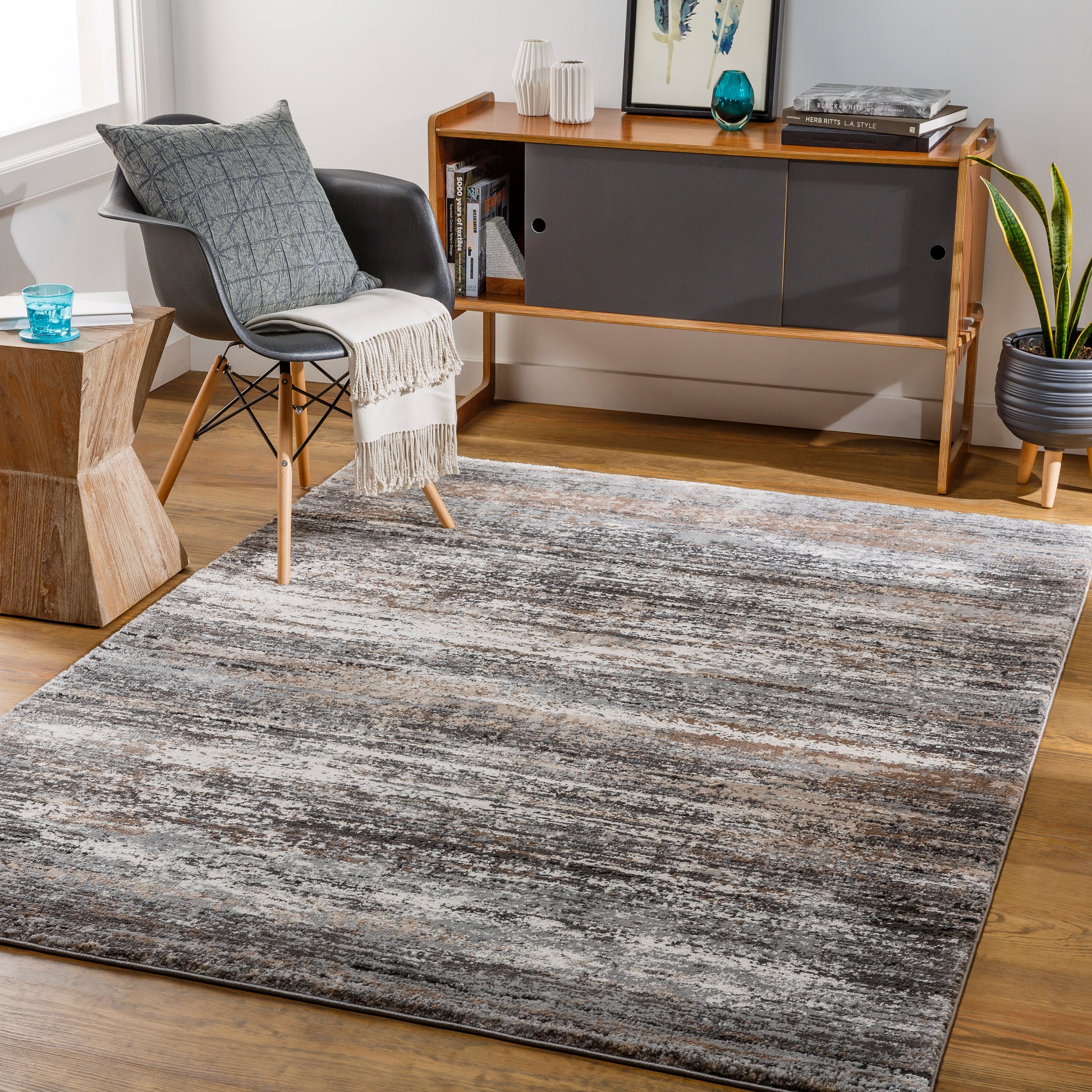 Surya Montana Mtn-2304 Medium Gray, Charcoal, Dark Brown, Beige Area Rug