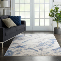 Nourison Silky Textures Sly03 Blue / Ivory / Grey Organic / Abstract Area Rug