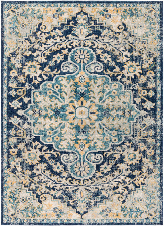 Surya Murat Mut-2320 Navy, Sky Blue, Medium Gray, Bright Yellow Area Rug