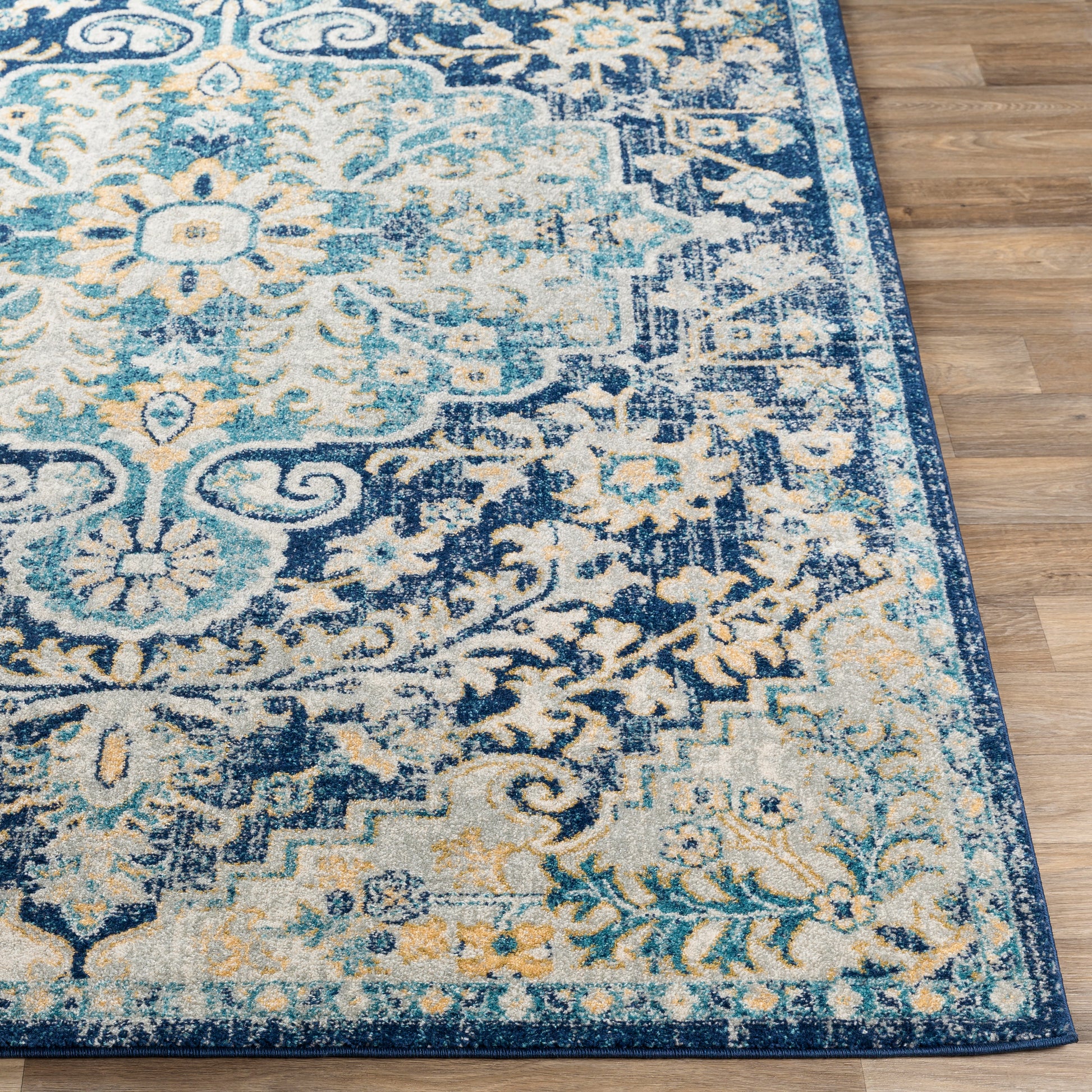 Surya Murat Mut-2320 Navy, Sky Blue, Medium Gray, Bright Yellow Area Rug