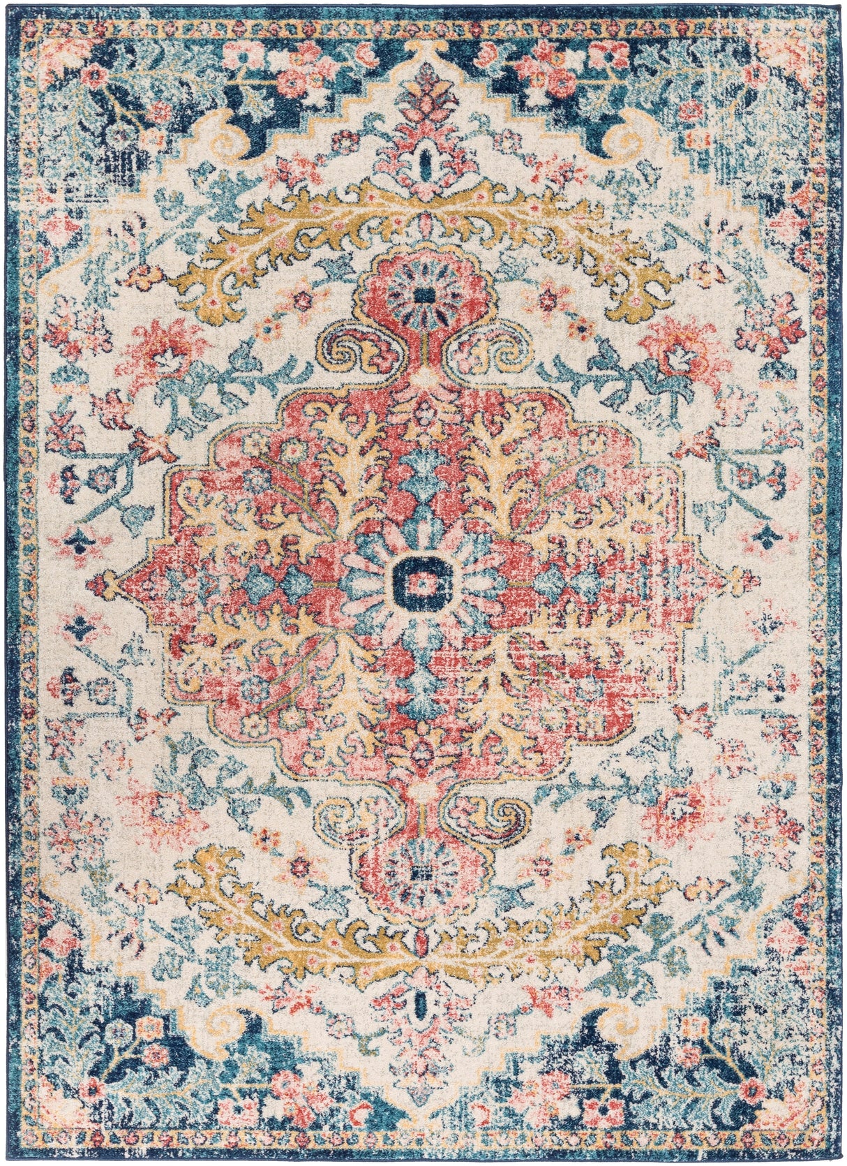 Surya Murat Mut-2321 Sky Blue, Garnet, Navy, Bright Yellow Rugs.