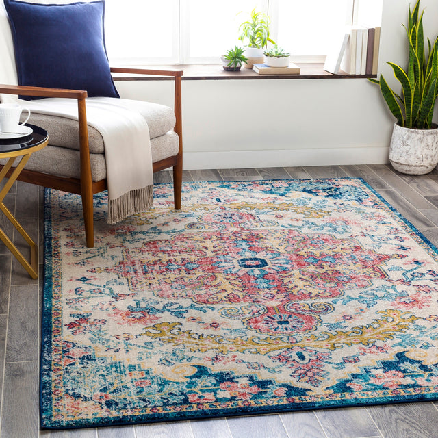 Surya Murat Mut-2321 Sky Blue, Garnet, Navy, Bright Yellow Rugs.