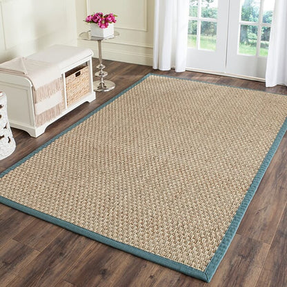 Safavieh Natural Fiber Nf114M Natural / Light Blue Solid Color Area Rug