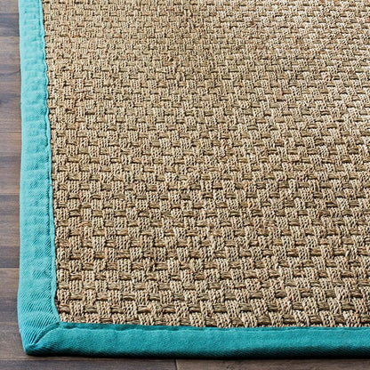 Safavieh Natural Fiber Nf114R Natural / Teal Natural Fiber Area Rug