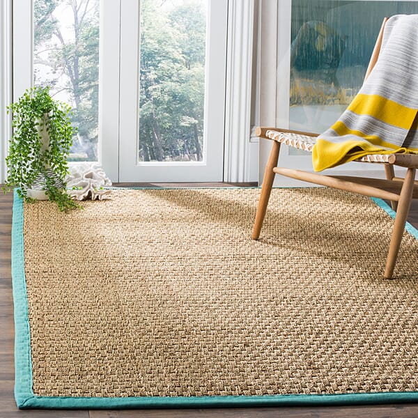 Safavieh Natural Fiber Nf114R Natural / Teal Natural Fiber Area Rug