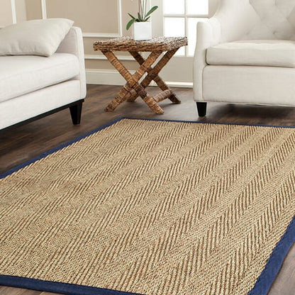 Safavieh Natural Fiber Nf115E Natural / Blue Solid Color Area Rug