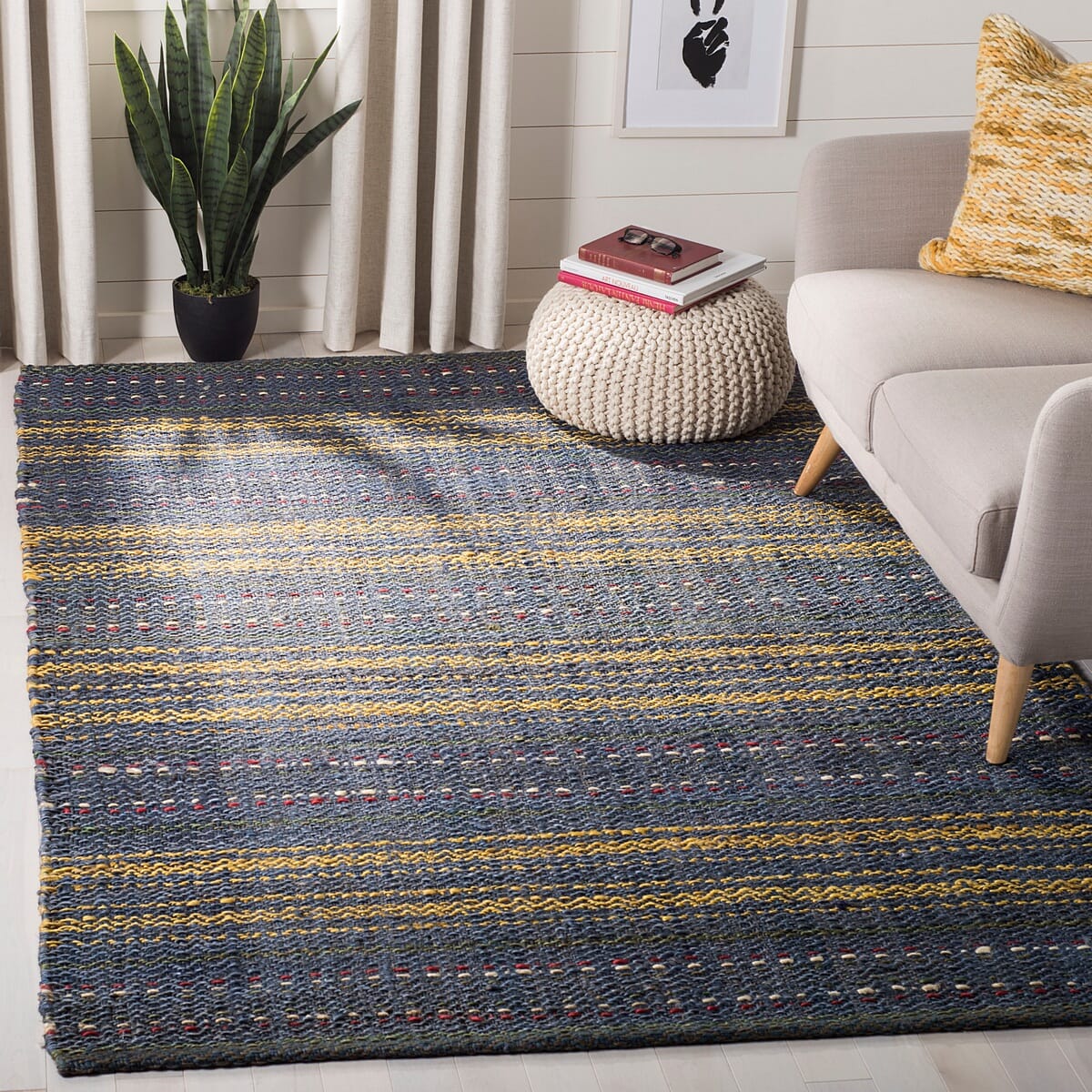 Safavieh Natural Fiber Nf202M Blue / Gold Striped Area Rug