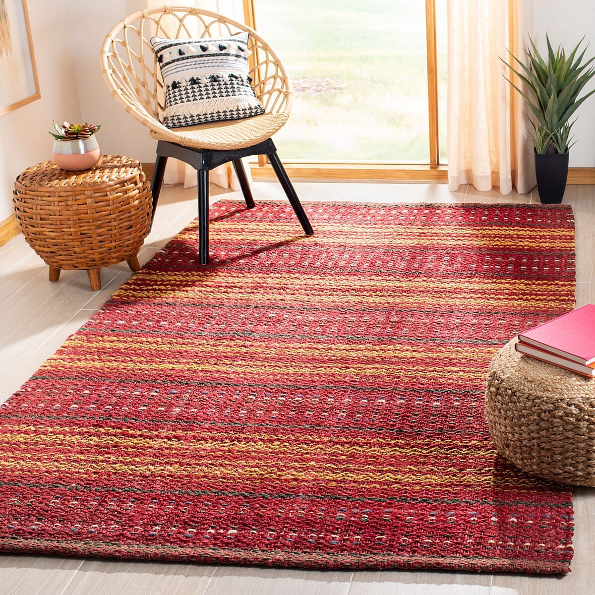 Safavieh Natural Fiber Nf202Q Red / Gold Striped Area Rug