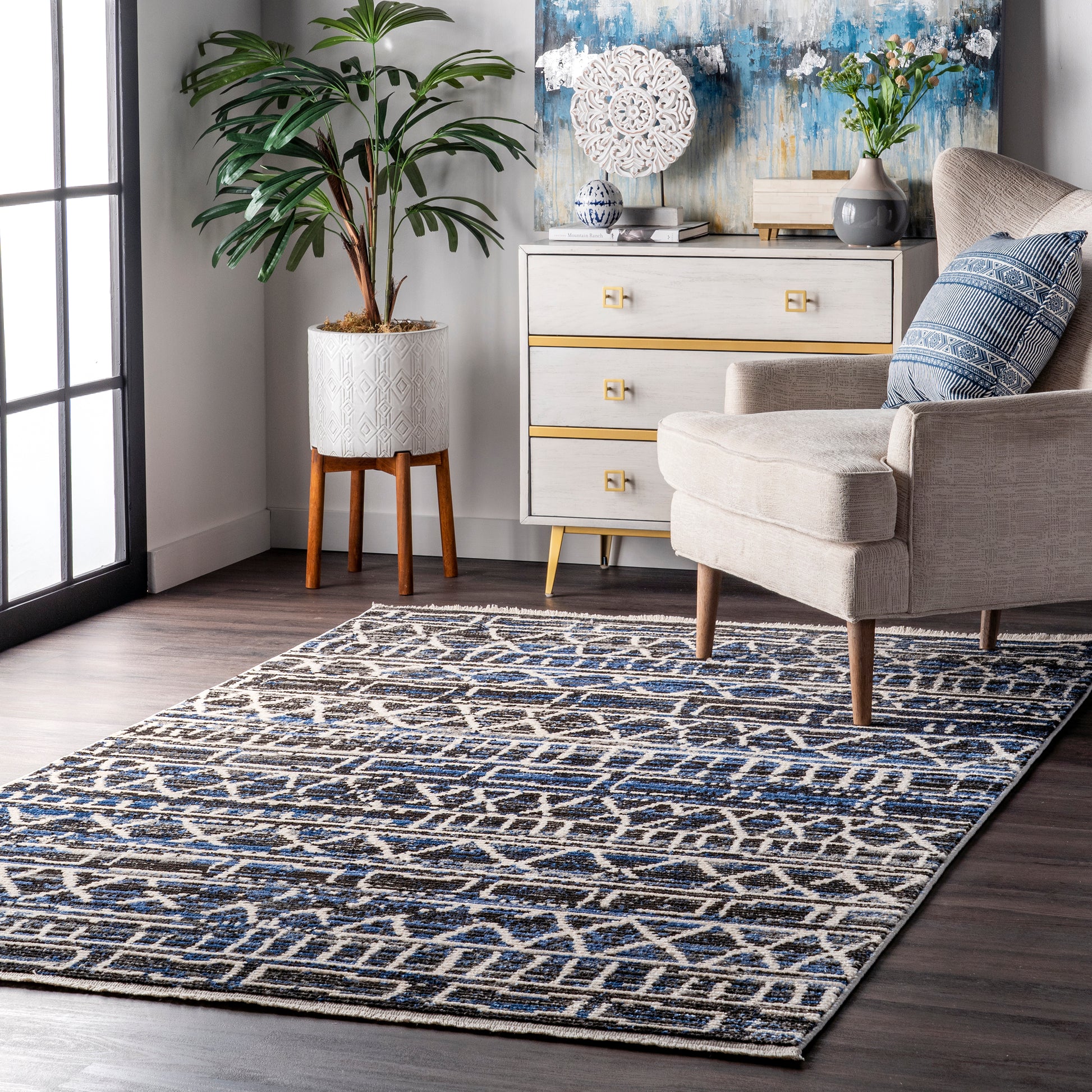 Nuloom Maisie Banded Tribal Nma1589B Blue Area Rug