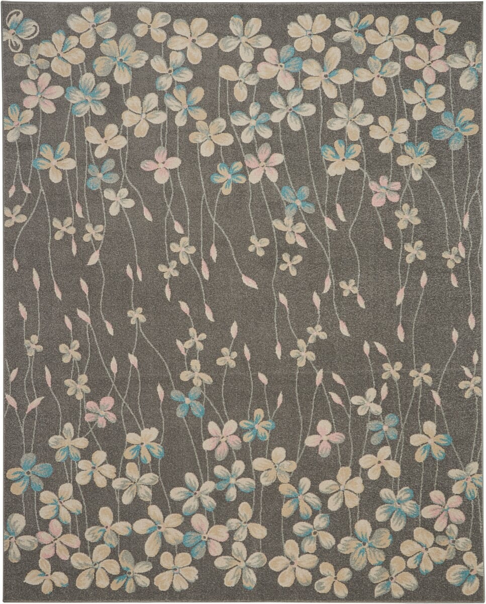 Nourison Tranquil Tra04 Grey / Beige Floral / Country Area Rug