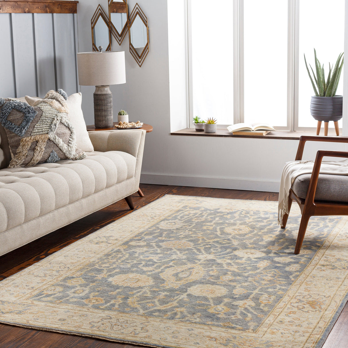 Surya Normandy Noy-8007 Teal, Medium Gray, Cream, Light Gray Rugs.