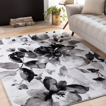 Surya Nova Nva-3013 Black, Charcoal, Medium Gray, Ivory Floral / Country Area Rug