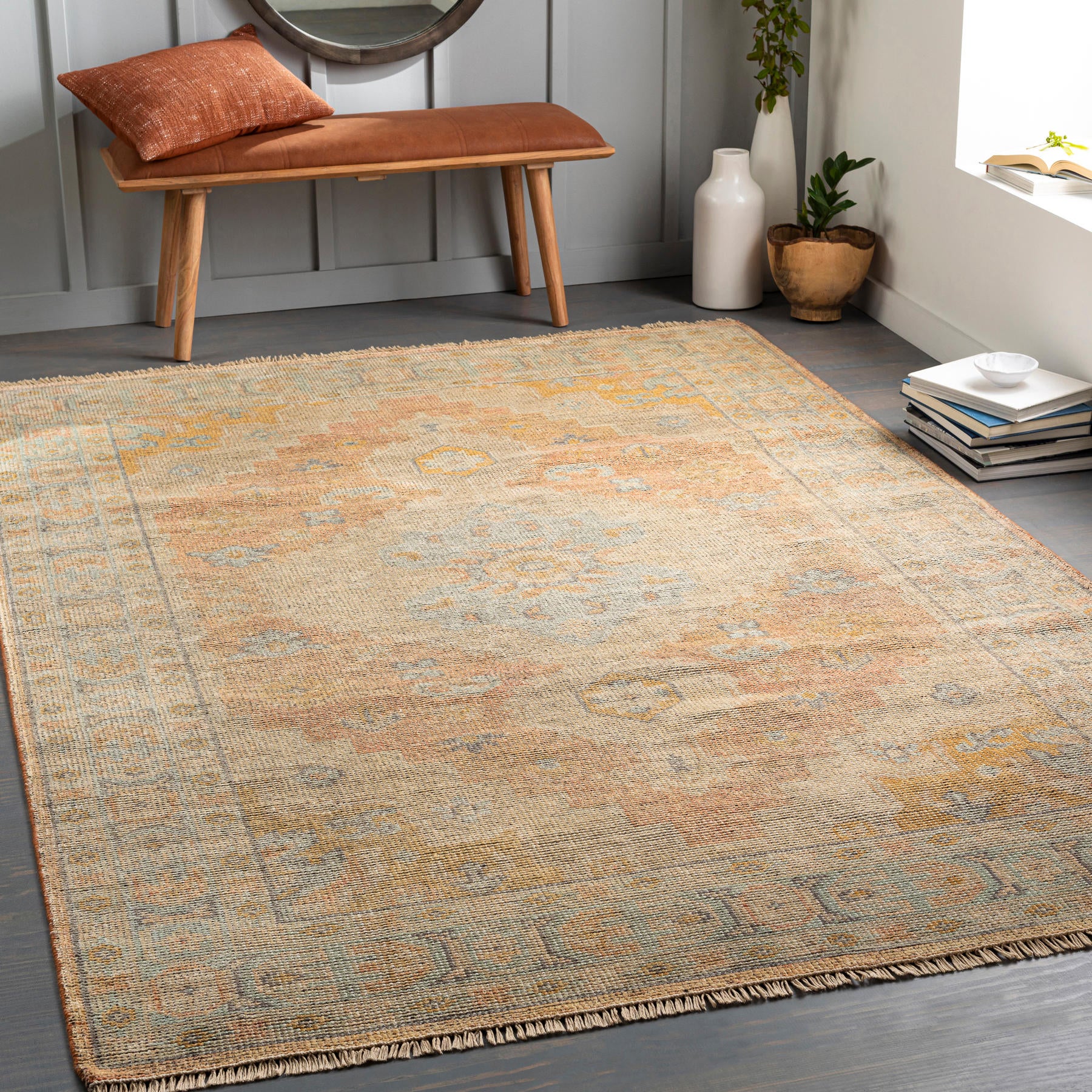 Surya Nirvana Nvn-2301 Dusty Coral, Mustard, Beige, Medium Gray Area Rug