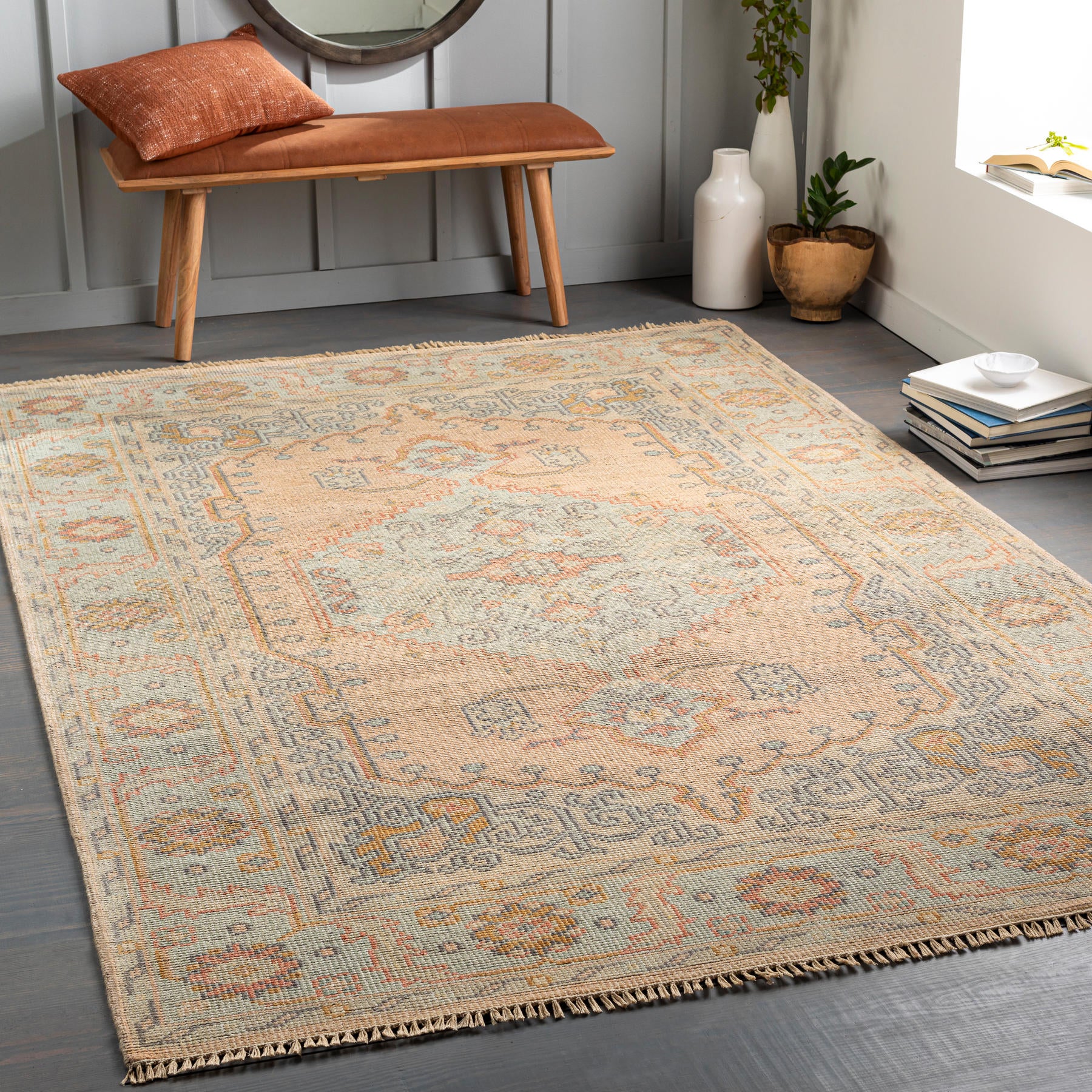 Surya Nirvana Nvn-2302 Dusty Coral, Mustard, Beige, Medium Gray Area Rug