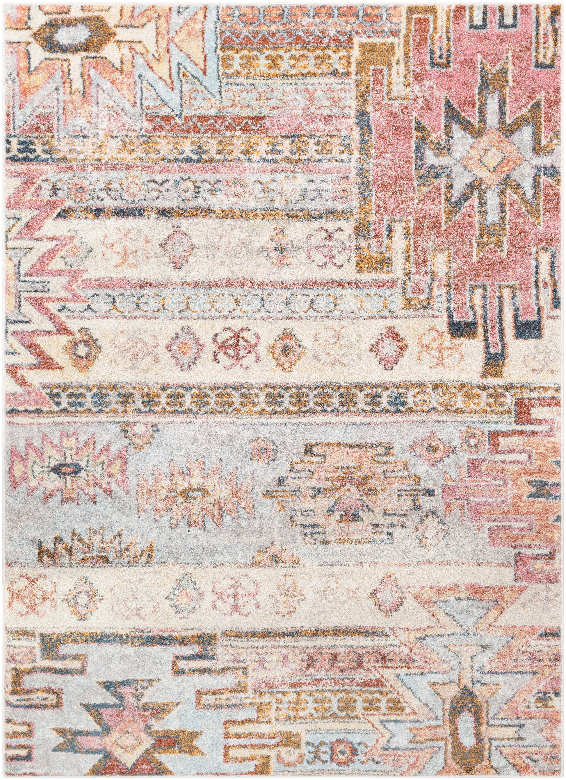 Surya New Mexico Nwm-2311 Light Gray, Burnt Orange, Bright Orange, Denim Area Rug