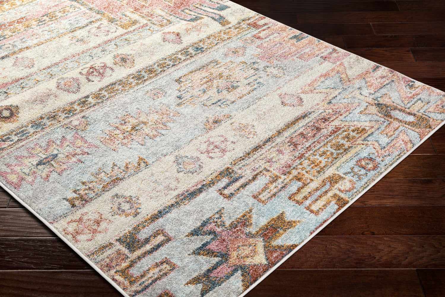 Surya New Mexico Nwm-2311 Light Gray, Burnt Orange, Bright Orange, Denim Rugs.
