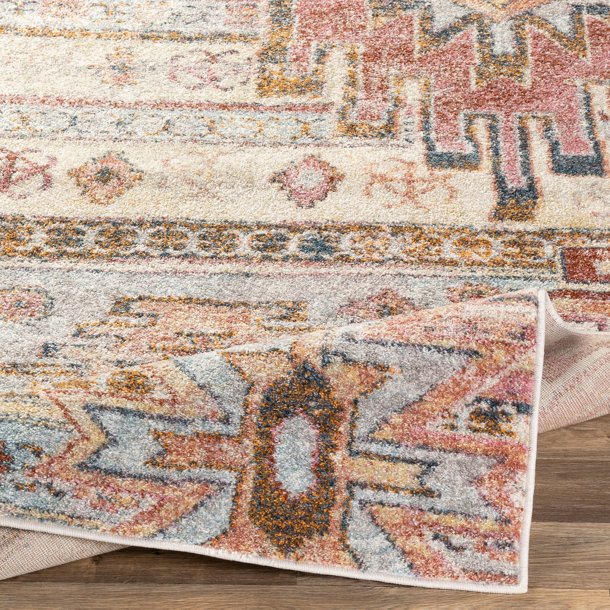 Surya New Mexico Nwm-2311 Light Gray, Burnt Orange, Bright Orange, Denim Rugs.