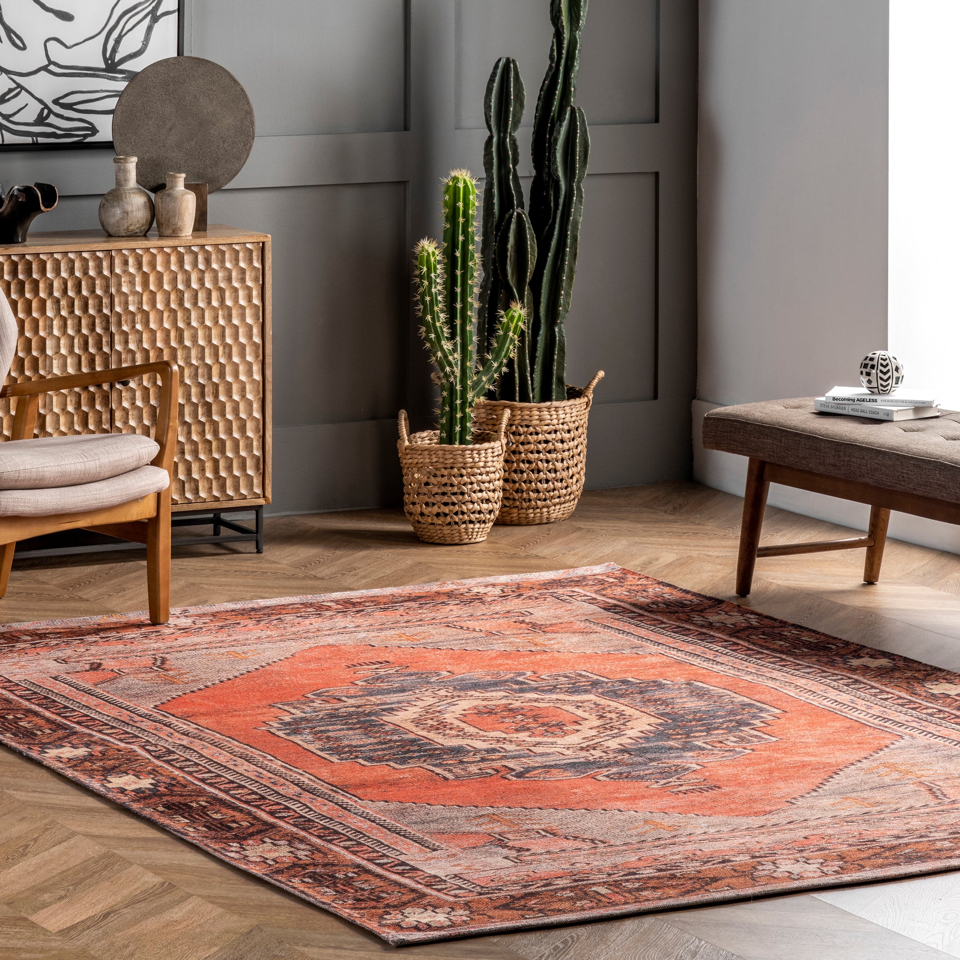 Nuloom Kamila Tribal Nka2609A Orange Area Rug