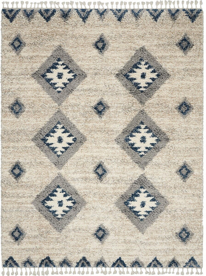 Nourison Oslo Shag Osl03 Ivory / Blue Moroccan Area Rug