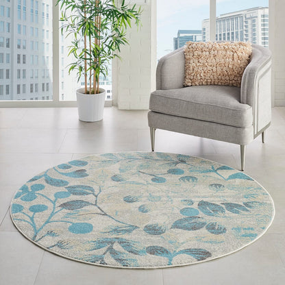 Nourison Tranquil Tra03 Ivory / Turquoise Floral / Country Area Rug
