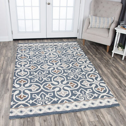 Rizzy Opulent Ou574A Blue Gray, Natural, Taupe, Gray Damask Area Rug