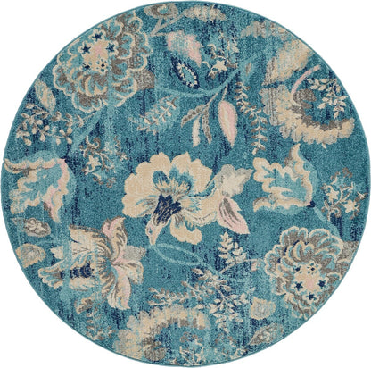 Nourison Tranquil Tra02 Turquoise Floral / Country Area Rug