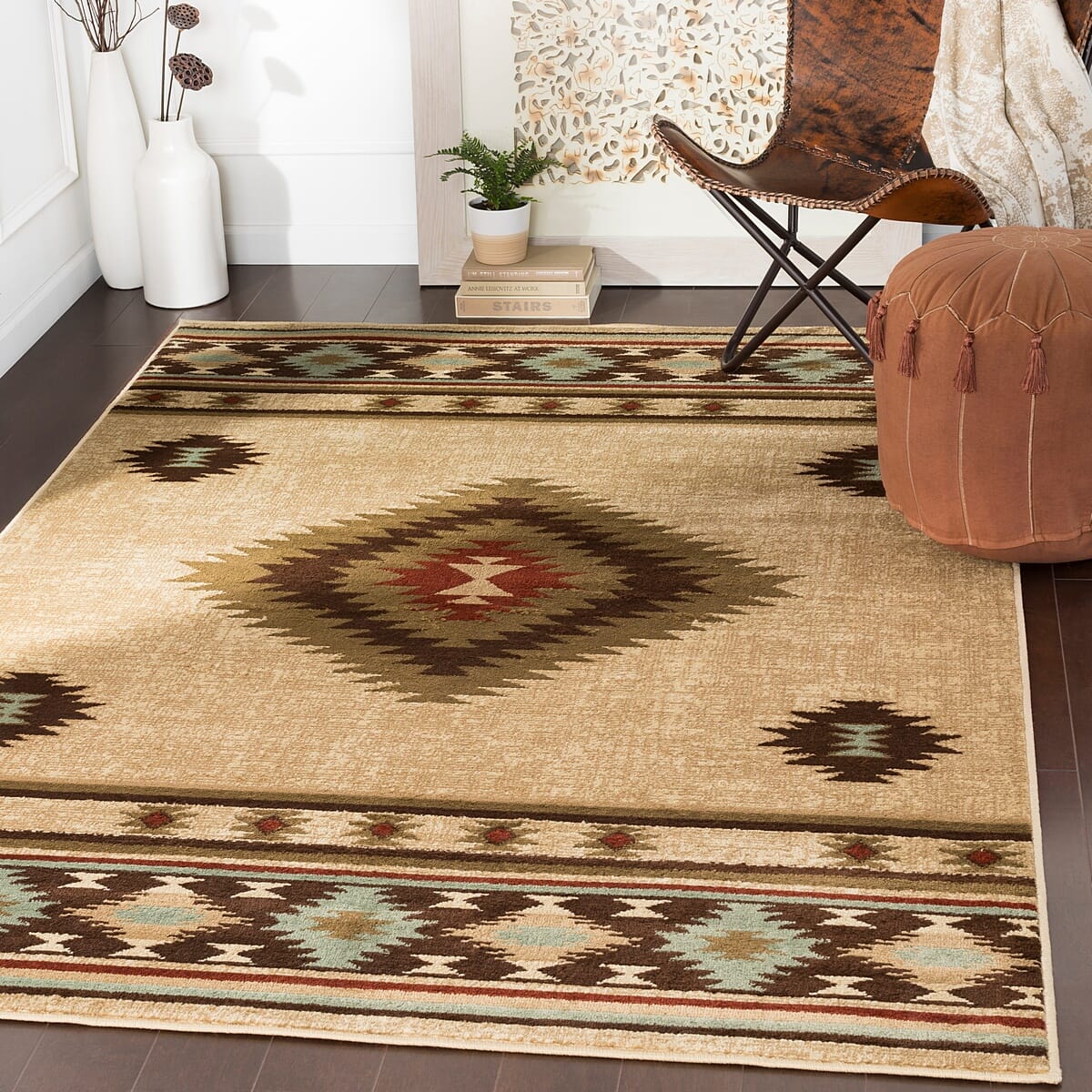 Surya Paramount Par-1085 Dark Brown, Sage, Dark Red, Khaki Southwestern Area Rug