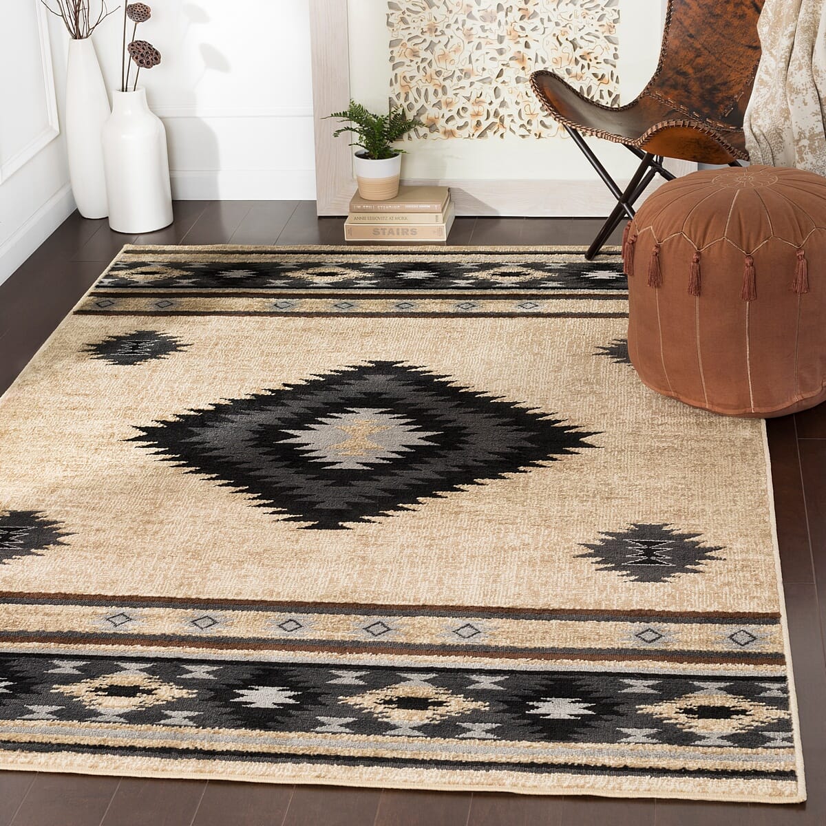 Surya Paramount Par-1096 Black, Charcoal, Medium Gray, Khaki Southwestern Area Rug