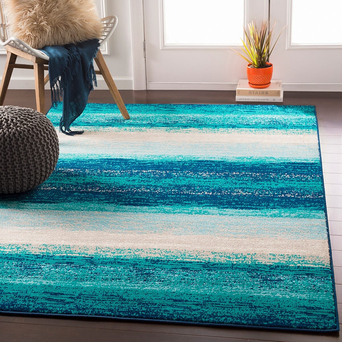 Surya Paramount Par-1109 Teal, Aqua, Dark Blue, Light Gray Striped Area Rug