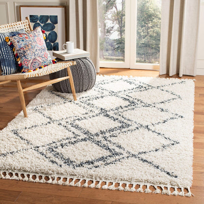 Safavieh Pro Lux Shag Plx432A Cream / Blue Moroccan Area Rug