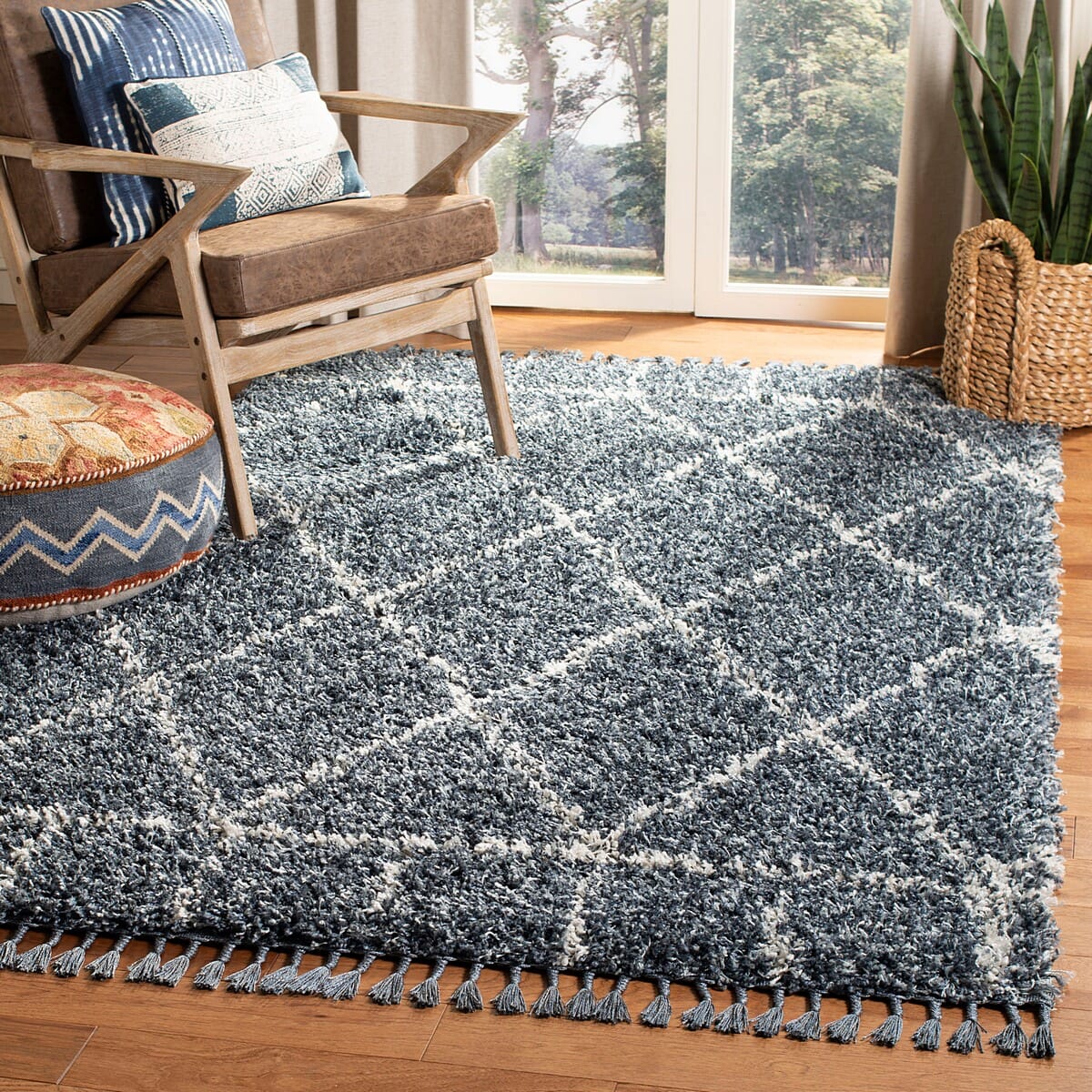 Safavieh Pro Lux Shag Plx433L Cream / Blue Moroccan Area Rug