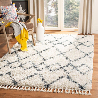 Safavieh Pro Lux Shag Plx434A Cream / Blue Moroccan Area Rug