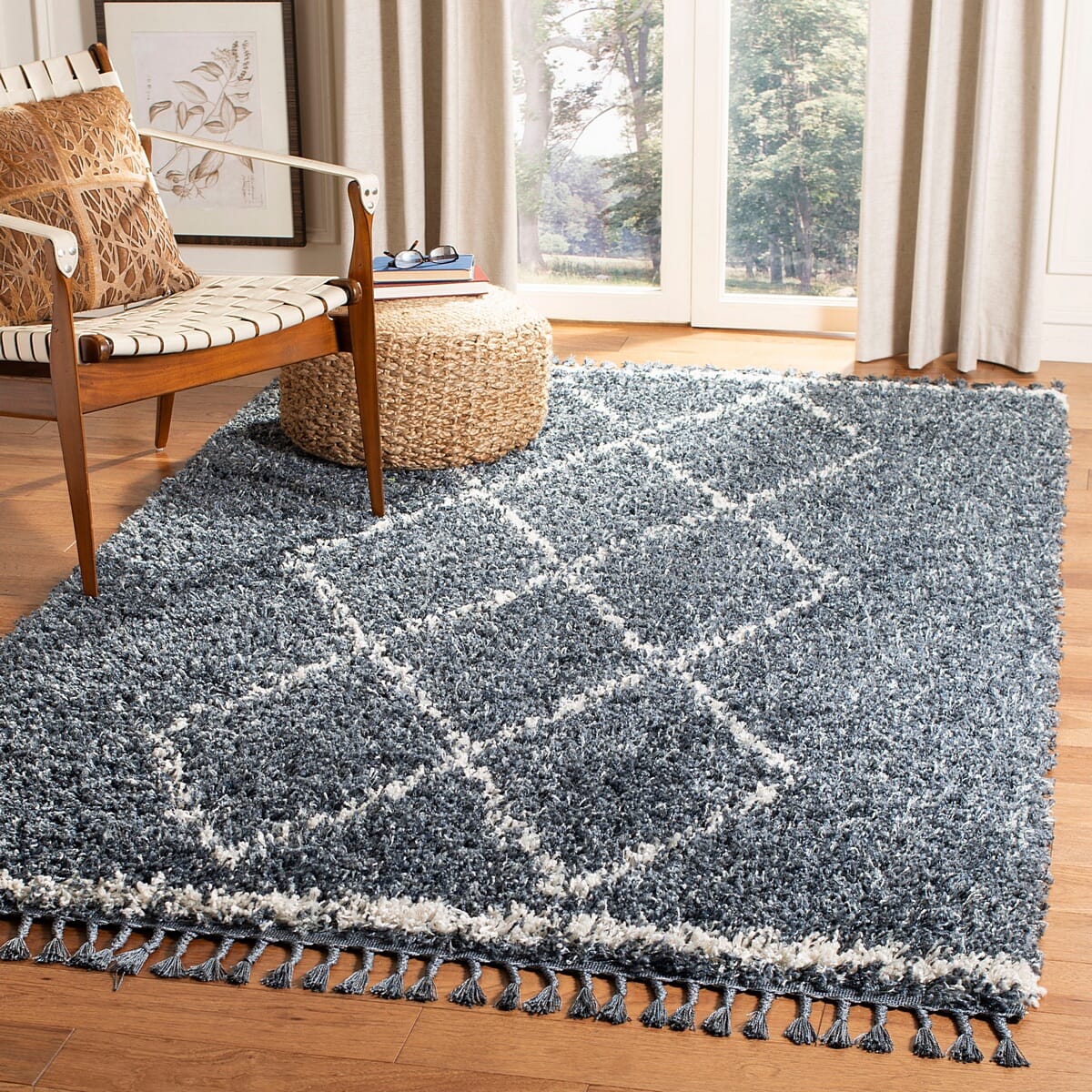 Safavieh Pro Lux Shag Plx435L Cream / Blue Moroccan Area Rug