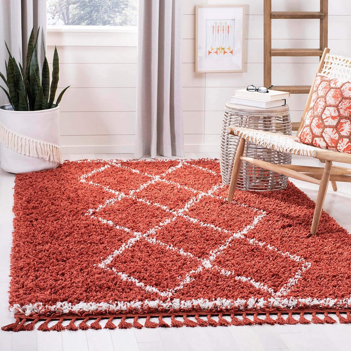 Safavieh Pro Lux Shag Plx435P Rust / Creme Moroccan Area Rug