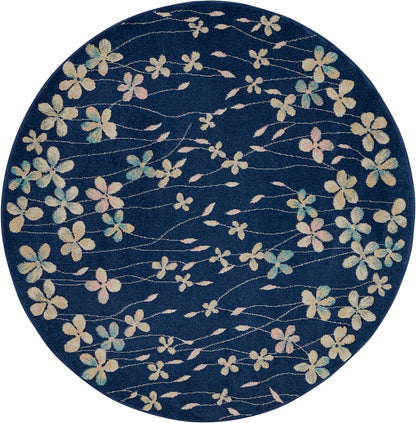 Nourison Tranquil Tra04 Navy Floral / Country Area Rug