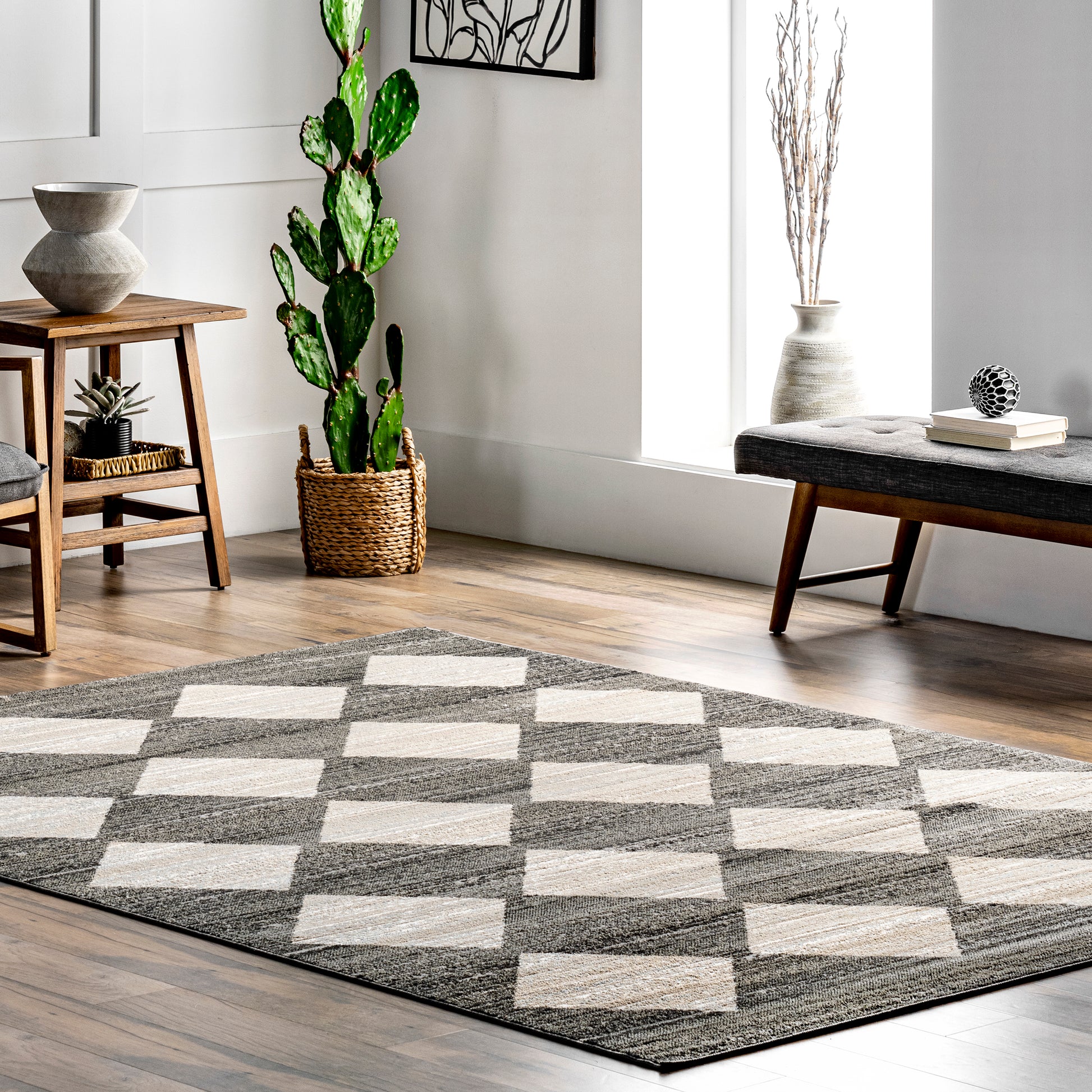 Nuloom Gianna Checker Tile Ngi1605A Gray Area Rug