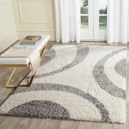 Safavieh Portofino Shag Pts213A Ivory / Grey Geometric Area Rug