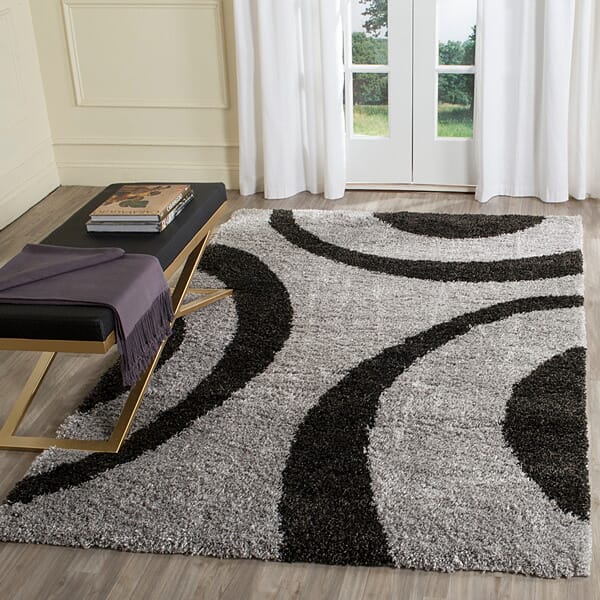 Safavieh Portofino Shag Pts213C Grey / Black Geometric Area Rug