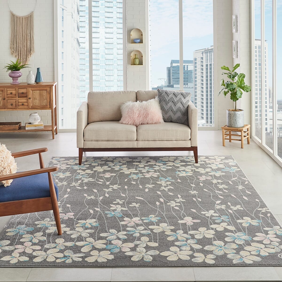 Nourison Tranquil Tra04 Grey / Beige Floral / Country Area Rug