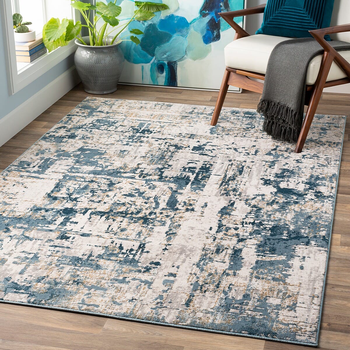 Surya Quatro Qua-2303 Denim, Dark Blue, Medium Gray Organic / Abstract Area Rug