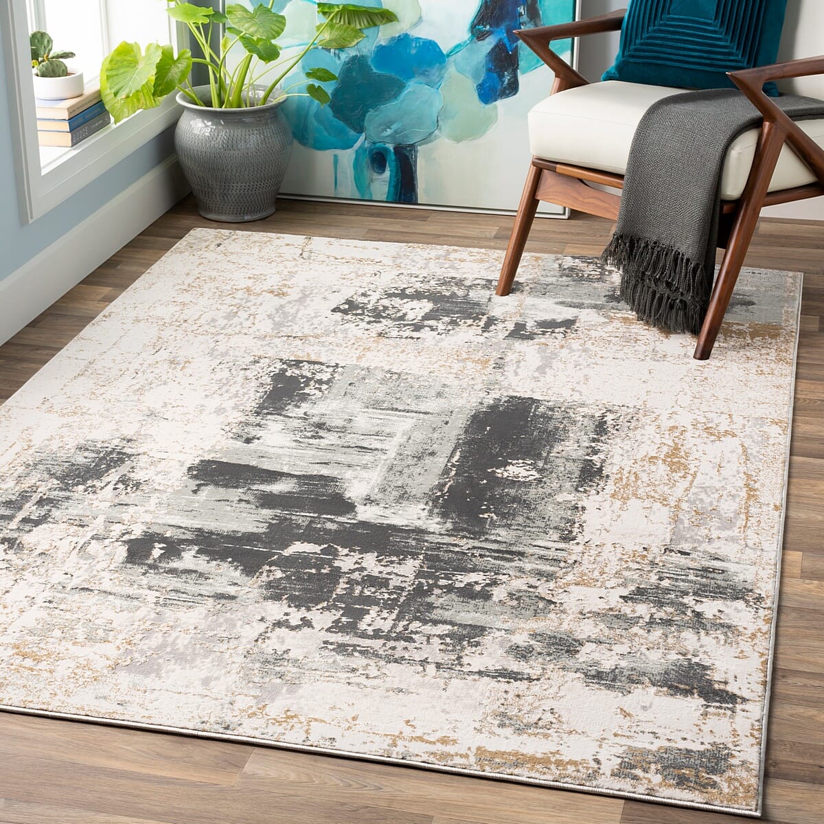 Surya Quatro Qua-2308 Silver Gray, Charcoal, Medium Gray Organic / Abstract Area Rug