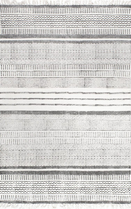 AreaRugs.com Kafra Rach Grey Striped Area Rug